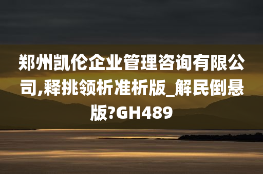 郑州凯伦企业管理咨询有限公司,释挑领析准析版_解民倒悬版?GH489