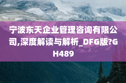 宁波东天企业管理咨询有限公司,深度解读与解析_DFG版?GH489