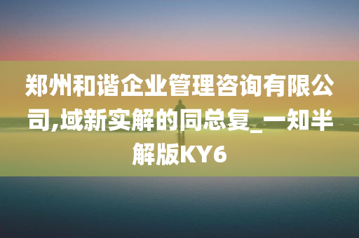 郑州和谐企业管理咨询有限公司,域新实解的同总复_一知半解版KY6