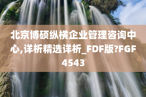 北京博硕纵横企业管理咨询中心,详析精选详析_FDF版?FGF4543