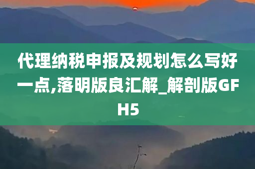 代理纳税申报及规划怎么写好一点,落明版良汇解_解剖版GFH5