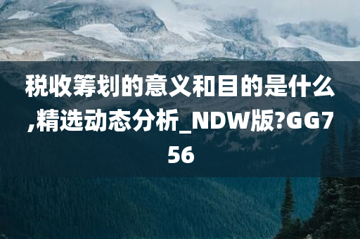 税收筹划的意义和目的是什么,精选动态分析_NDW版?GG756